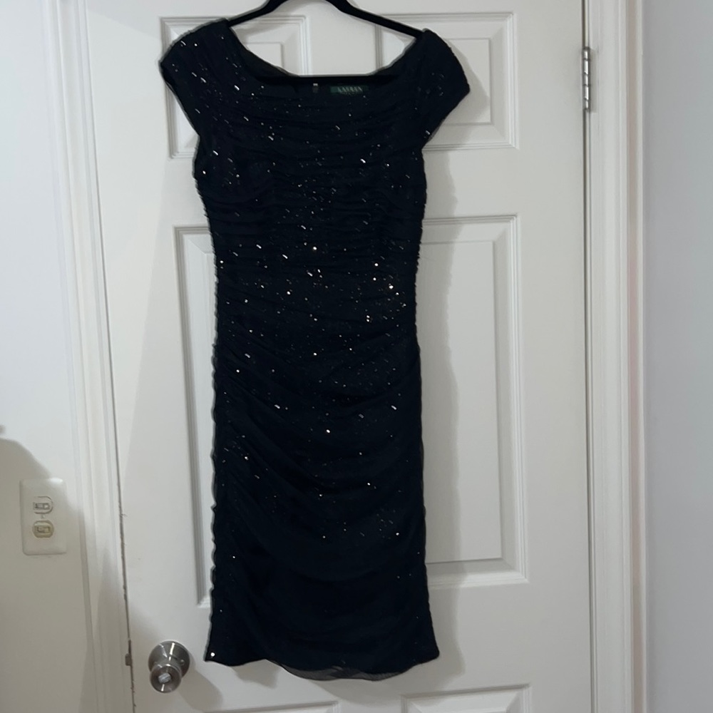 Off shoulder black sequence\mesh dress